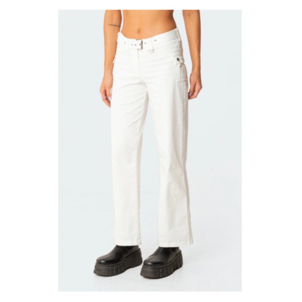 Edikted Cream Straight Leg Pants - Picture 2 of 3